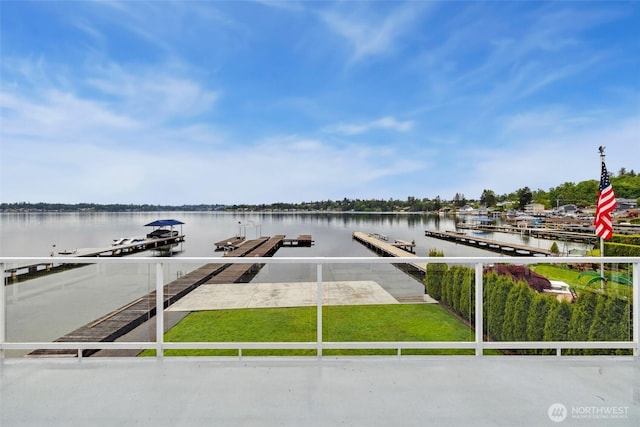 dock area with a water view