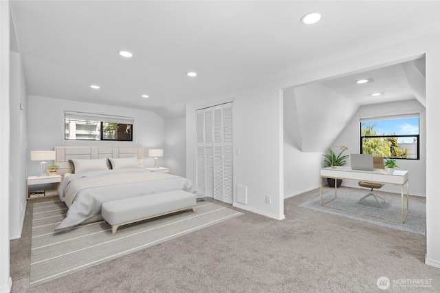 1915 Dexter Ave N, Seattle, WA 98109 - carpeted bedroom featuring recessed lighting, multiple windows, and a desk