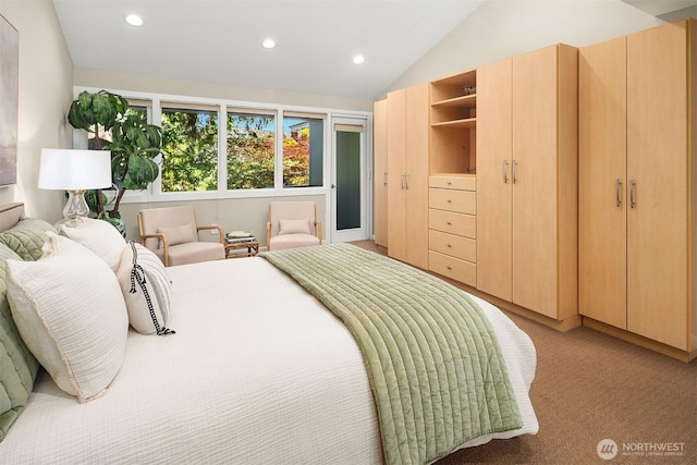 2345 42nd Ave E, Seattle, WA 98112 - bedroom with lofted ceiling, recessed lighting, and light carpet