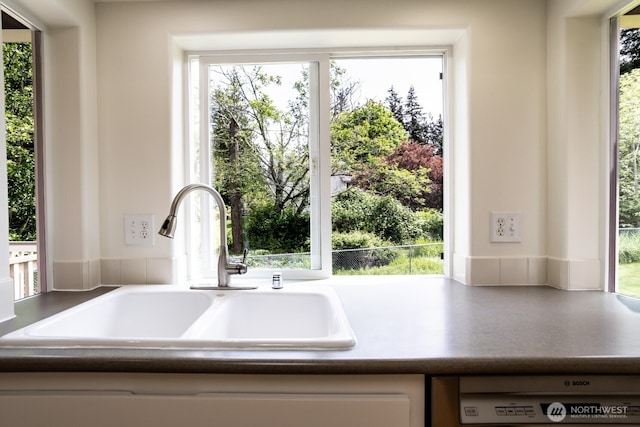 kitchen view of a sink and dishwasher