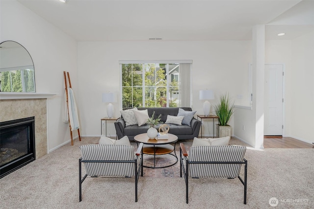 27815 NE 148th Ln, Duvall, WA 98019 - living area with carpet, healthy amount of natural light, a tile fireplace, baseboards, and recessed lighting