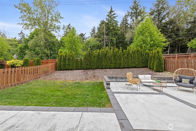 view of yard featuring a patio and an outdoor hangout area