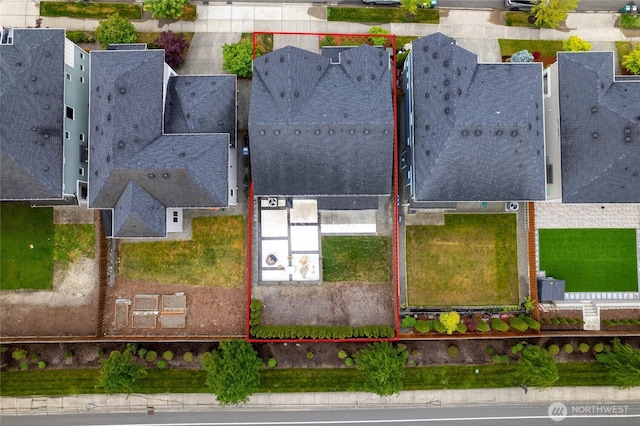 aerial perspective of suburban area featuring property parcel outlined