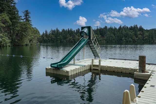 22717 Briarwood Ct SE, Yelm, WA 98597 - dock area featuring a wooded view and a water view