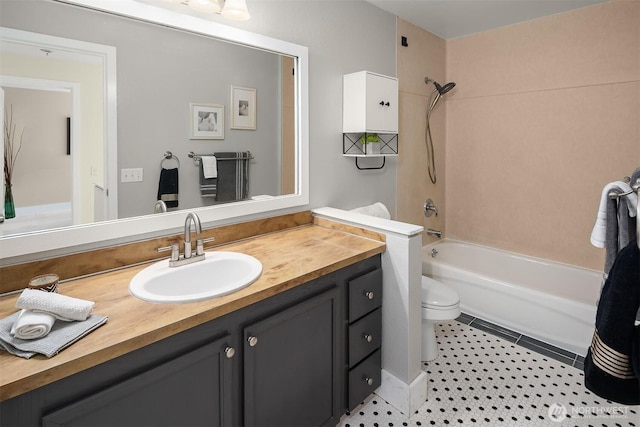 full bathroom featuring toilet, shower / tub combination, and vanity
