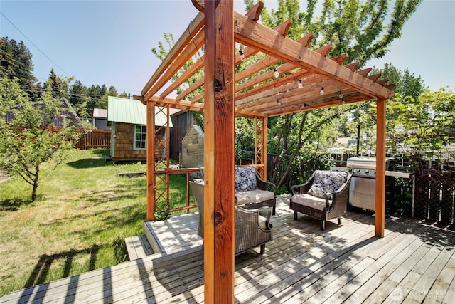 531 3rd St, Ronald, WA 98940 - wooden terrace with a pergola, outdoor lounge area, and area for grilling