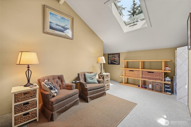 27428 97th Ave SW, Vashon, WA 98070 - sitting room featuring lofted ceiling, carpet flooring, and a skylight