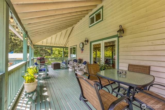 27428 97th Ave SW, Vashon, WA 98070 - deck with outdoor dining space, french doors, and grilling area