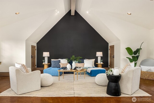 30404 44th Ave NW, Stanwood, WA 98292 - living area featuring high vaulted ceiling, recessed lighting, and beam ceiling