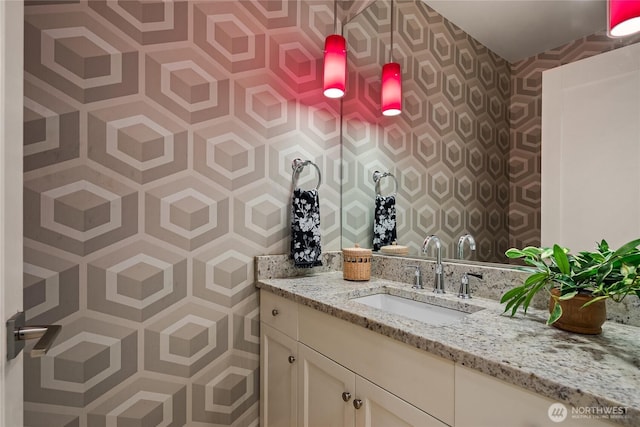 8902 N Mercer Way, Mercer Island, WA 98040 - bathroom featuring vanity and wallpapered walls