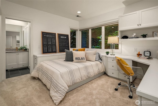 8902 N Mercer Way, Mercer Island, WA 98040 - bedroom featuring a desk, carpet floors, recessed lighting, and ensuite bath