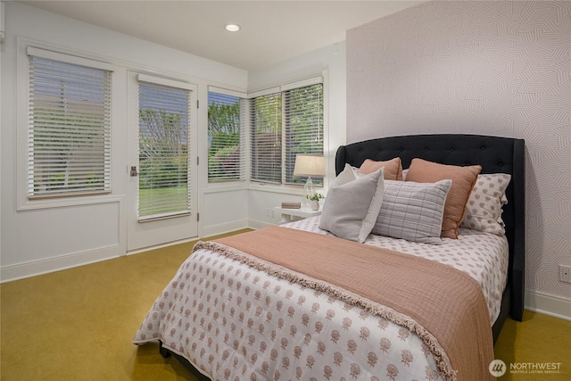 8902 N Mercer Way, Mercer Island, WA 98040 - carpeted bedroom with access to outside, baseboards, and recessed lighting