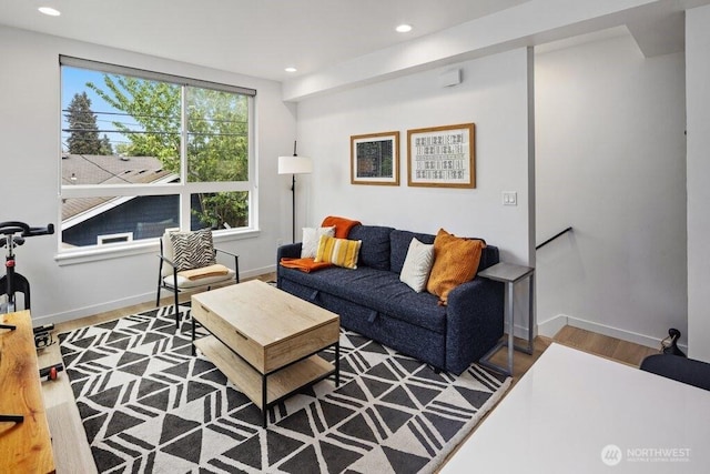 5710 Roosevelt Way NE Unit B, Seattle, WA 98105 - living area with wood finished floors, recessed lighting, and baseboards