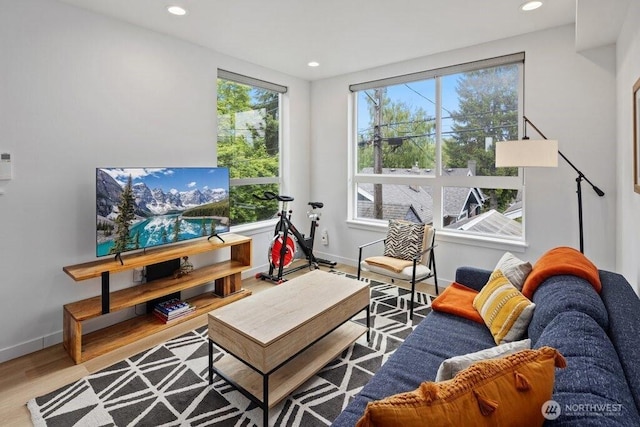 5710 Roosevelt Way NE Unit B, Seattle, WA 98105 - living room with wood finished floors, recessed lighting, and baseboards