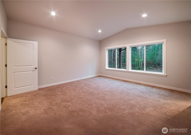 8570 Trillium Ln, Concrete, WA 98237 - spare room with carpet, lofted ceiling, baseboards, and recessed lighting