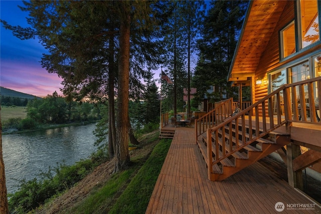 deck with a water view