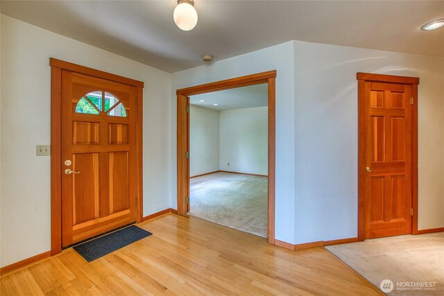 55 Langell Ln, Orcas Island, WA 98245 - foyer with baseboards, light wood-style flooring, and recessed lighting