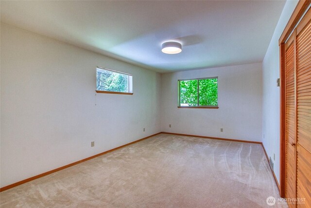 55 Langell Ln, Orcas Island, WA 98245 - unfurnished bedroom with light carpet, baseboards, and a closet
