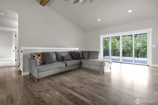13800 27th Dr NW, Tulalip, WA 98271 - living area with wood finished floors, recessed lighting, baseboards, and ceiling fan