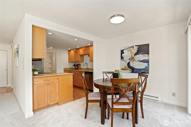 15212 NE 8th St Unit F3, Bellevue, WA 98007 - dining area featuring recessed lighting, baseboards, light colored carpet, and baseboard heating