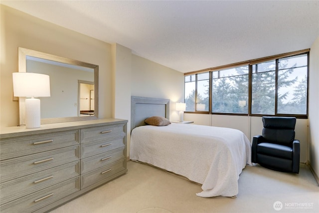 bedroom featuring light colored carpet