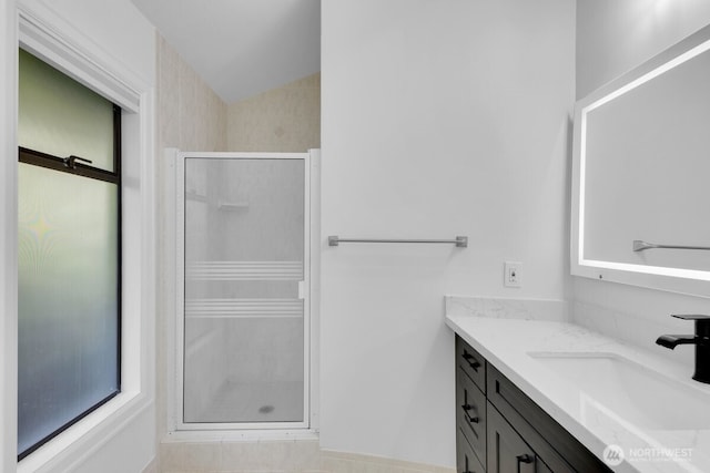 16015 Inglewood Rd NE, Kenmore, WA 98028 - bathroom featuring a stall shower and vanity