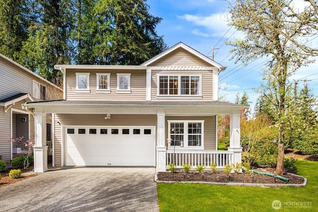 17427 92nd Ave NE, Bothell, WA 98011 - view of front facade with a porch, driveway, a garage, and a front lawn