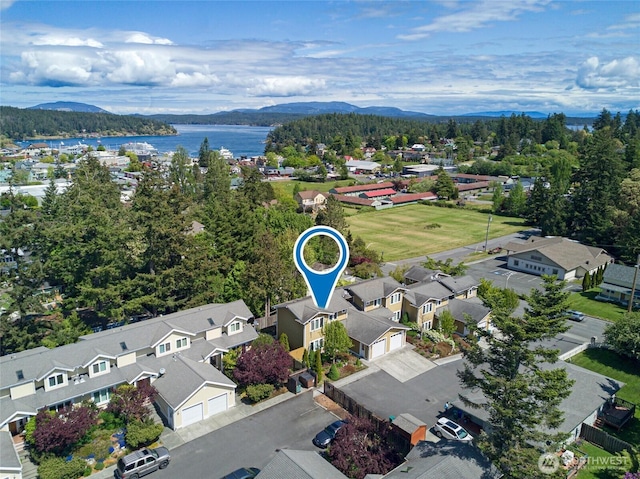 625 Argyle Ave Unit D, Friday Harbor, WA 98250 - aerial view of residential area with a water and mountain view