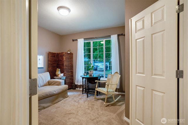 home office featuring carpet and baseboards