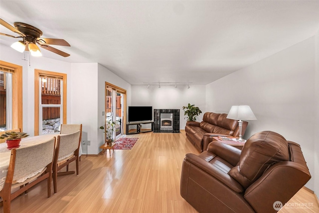 163 Polo Park Dr, Bellingham, WA 98229 - living room with rail lighting, light wood finished floors, and a ceiling fan