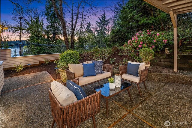 5310 W Mercer Way, Mercer Island, WA 98040 - patio terrace at dusk featuring outdoor lounge area