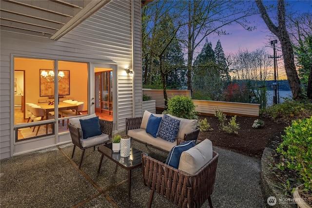 5310 W Mercer Way, Mercer Island, WA 98040 - patio terrace at dusk with an outdoor hangout area