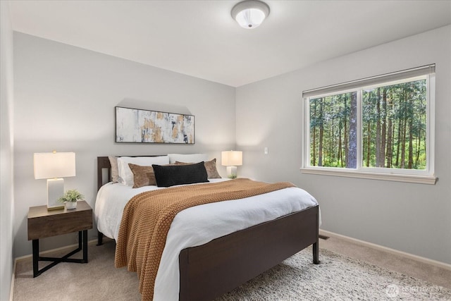 bedroom featuring carpet and baseboards