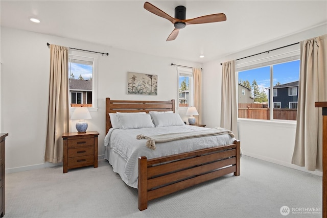 12713 176th Ave E, Bonney Lake, WA 98391 - bedroom featuring light carpet, a ceiling fan, and recessed lighting