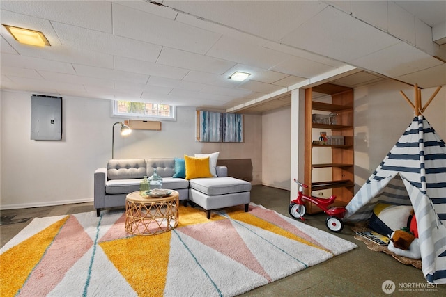 living area featuring electric panel