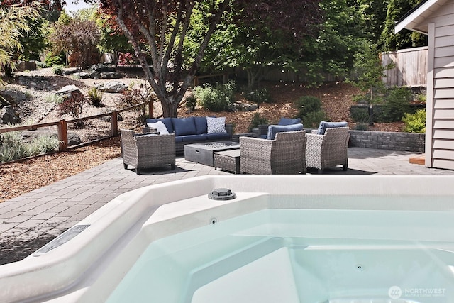 4638 Tanner View Dr, Clinton, WA 98236 - view of patio with an outdoor living space and a jacuzzi
