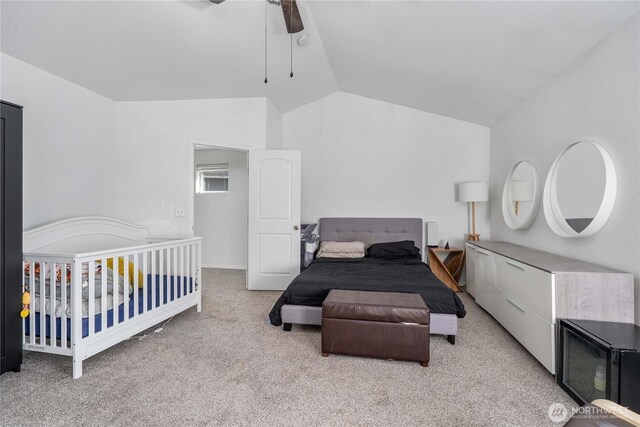 1339 E 51st St, Tacoma, WA 98404 - carpeted bedroom featuring vaulted ceiling and ceiling fan