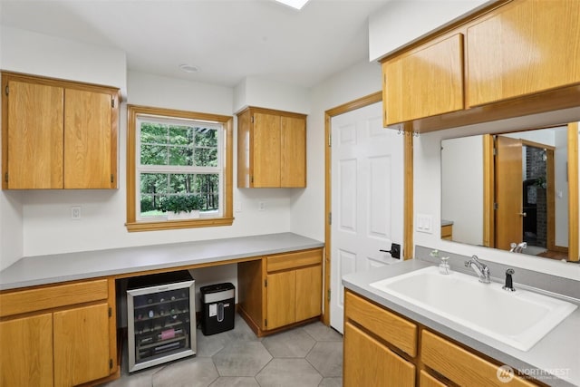 15513 NE Beebe Rd, Battle Ground, WA 98604 - bathroom featuring wine cooler, vanity, and tile patterned floors