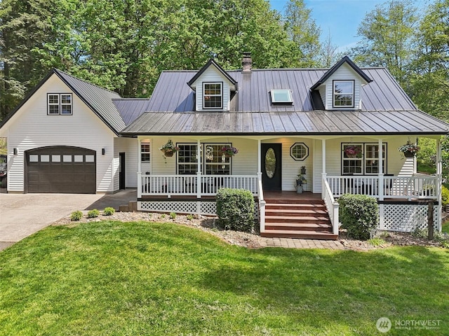 15513 NE Beebe Rd, Battle Ground, WA 98604 - view of front of house with a porch, a standing seam roof, and a front lawn