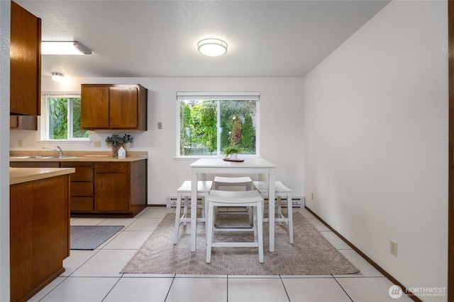 dining space featuring baseboard heating and light tile patterned floors