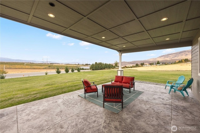 470 S Partridge Ln, East Wenatchee, WA 98802 - view of patio / terrace featuring a mountain view, a view of countryside, and outdoor lounge area