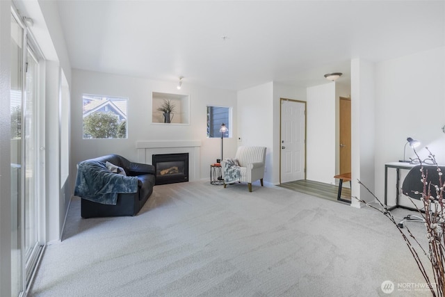 10825 SE 200th St Unit C104, Kent, WA 98031 - carpeted living room featuring a glass covered fireplace