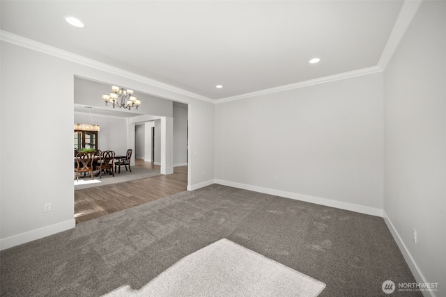 2876 N Brysen Dr, East Wenatchee, WA 98802 - carpeted empty room with a chandelier, ornamental molding, baseboards, and recessed lighting