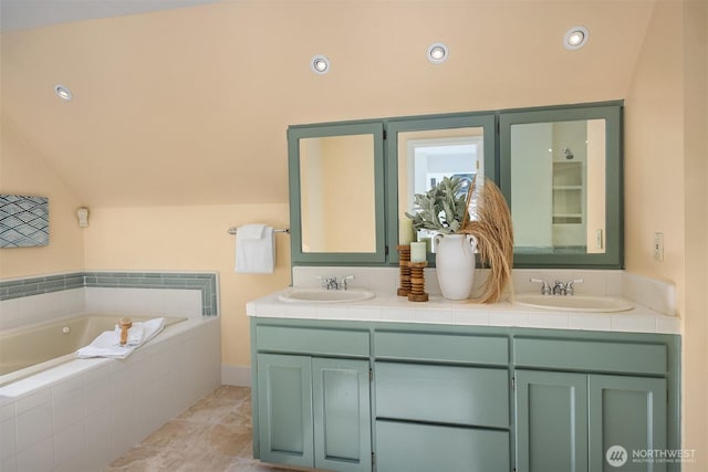 5047 84th Ave SE, Mercer Island, WA 98040 - full bathroom with a garden tub, double vanity, recessed lighting, and tile patterned floors