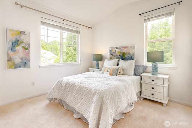 2050 132nd Ave SE Unit E-512, Bellevue, WA 98005 - bedroom featuring lofted ceiling, light carpet, and baseboards