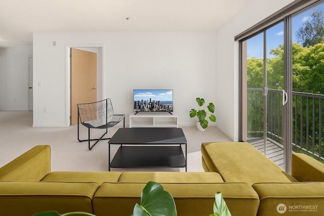 living room with carpet floors and baseboards