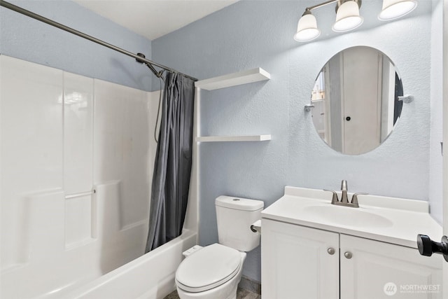 7225 E F St, Tacoma, WA 98404 - full bathroom with a textured wall, shower / bath combo with shower curtain, and vanity