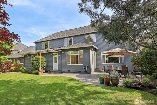 451 245th Ave SE, Sammamish, WA 98074 - rear view of house featuring entry steps, a patio, and a shingled roof