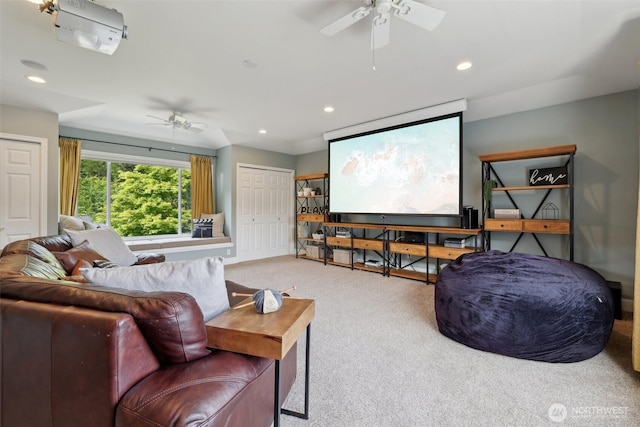 451 245th Ave SE, Sammamish, WA 98074 - home theater room with a ceiling fan, carpet flooring, and recessed lighting