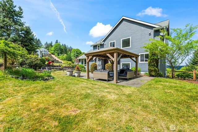 471 Dungeness Dr, Fox Island, WA 98333 - rear view of property with a gazebo, an outdoor hangout area, a patio area, and a yard